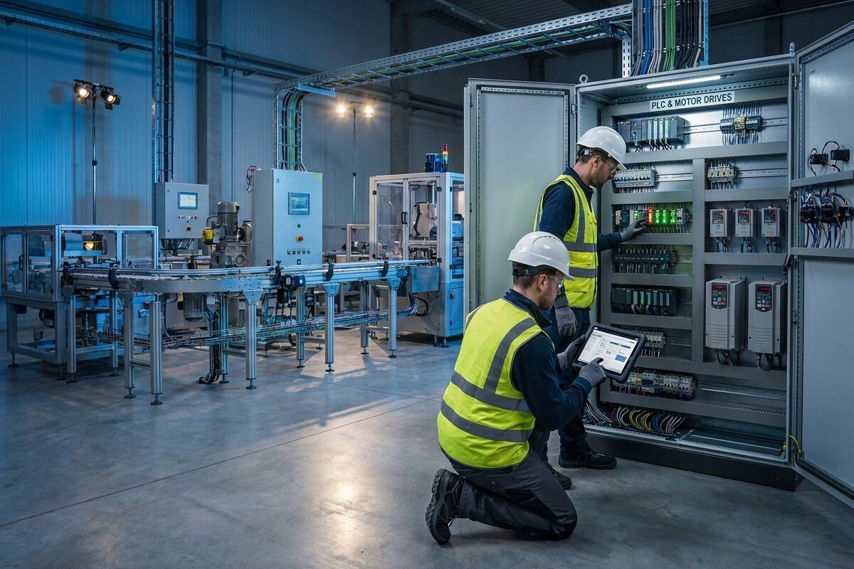 Na automação industrial, o comissionamento assegura que máquinas, painéis elétricos, CLPs, sensores e demais componentes operem de forma integrada, segura e eficiente antes do início da produção