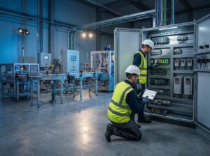 Na automação industrial, o comissionamento assegura que máquinas, painéis elétricos, CLPs, sensores e demais componentes operem de forma integrada, segura e eficiente antes do início da produção